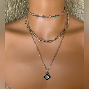 Trendy Layered Silver Multi Stranded Statement Necklace